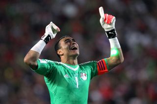 Egypt goalkeeper Essam El-Hadary celebrates after a win over Congo in a World Cup qualifier in 2017.