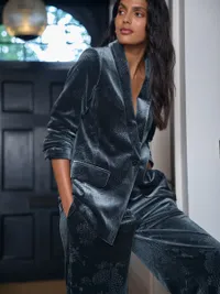 Next Navy Blue Embossed Velvet Single Breasted Blazer