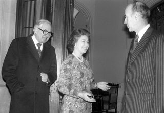 James Callaghan (left) the Queen (middle) and French President Valery Giscard d'Estaing (right)