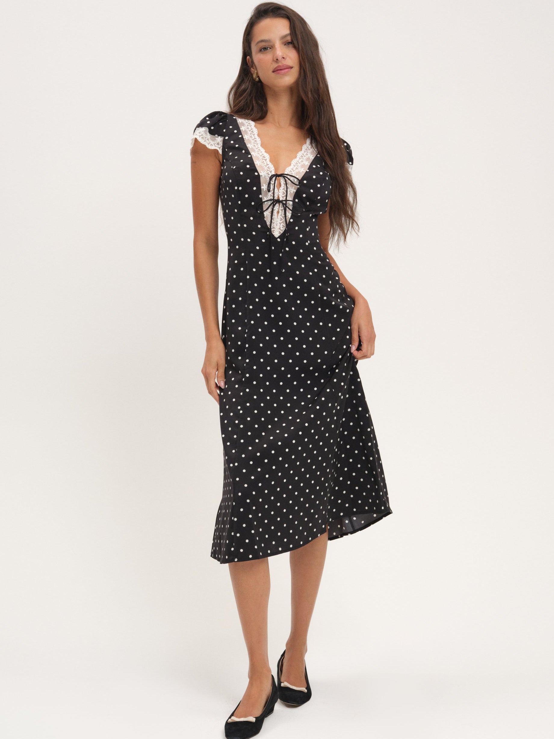 Cross Your Heart Midi Dress &amp;mdash; Black Dot