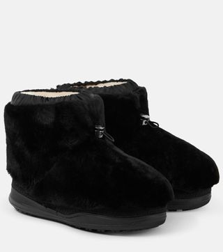 Shearling-Trimmed Leather Ankle Boots