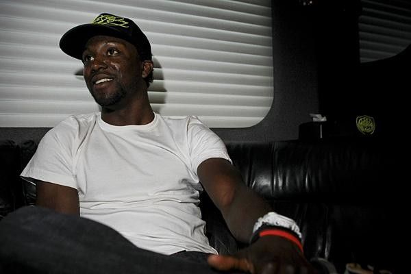 Rahsaan Bahati takes time for an interview on the Rock Racing bus at Philly week.