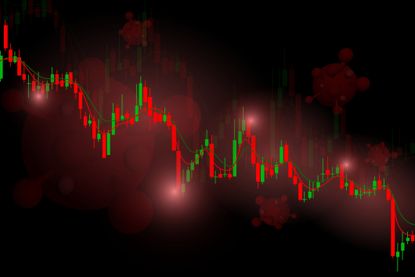 COVID-19 Financial Market Concept illustration shows a down sign of the stock in the market while the Covid-19 disease pandemic around the world