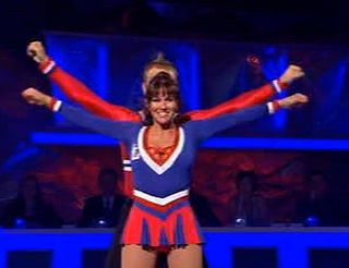 Linda Lusardi donned cheerleader garb for her routine to Toni Basil's Mickey