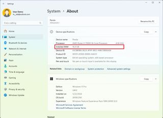 Settings About Installed Ram Windows 11