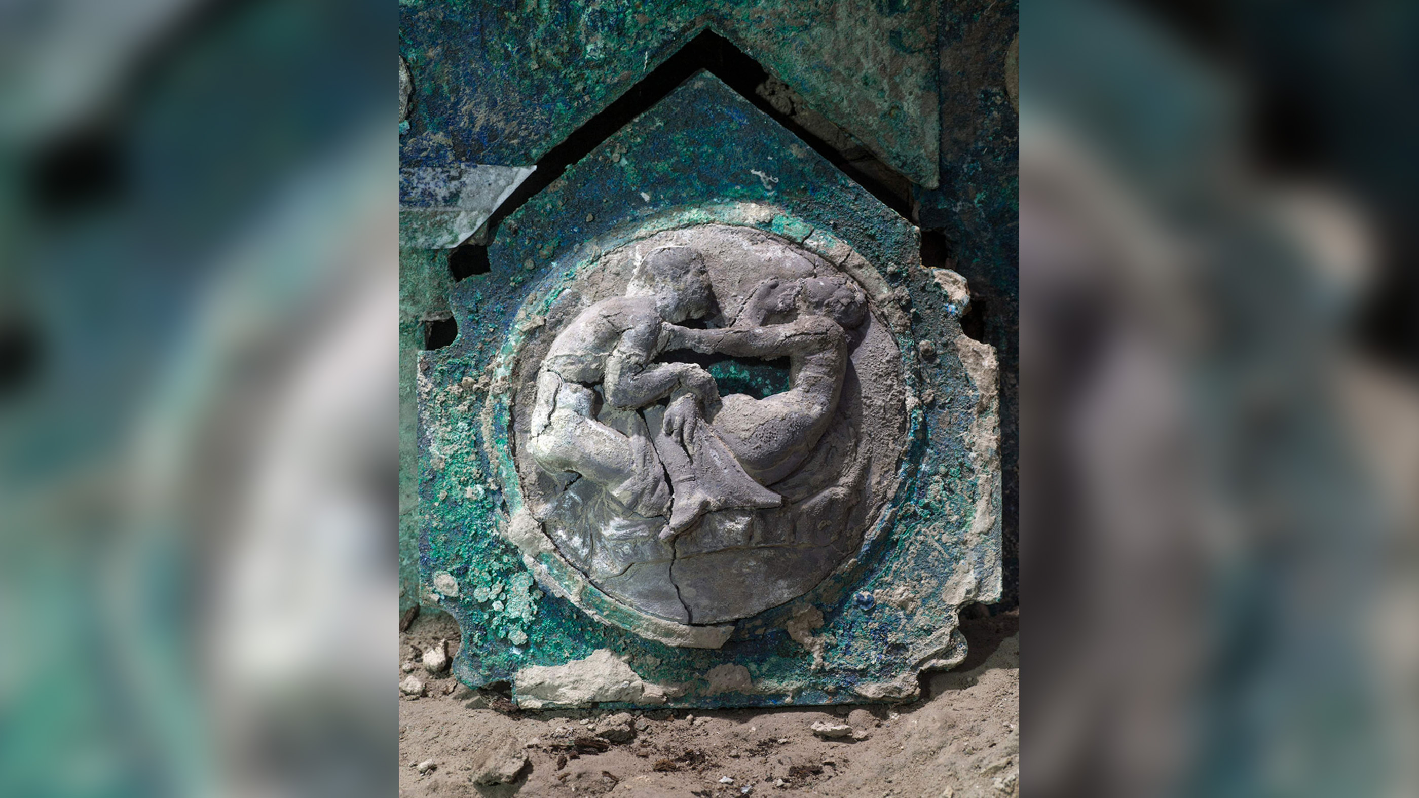 Among the decorations of the ceremonial chariot are medallions of satyrs and nymphs associated with Eros, the Greek god of desire and sex. 