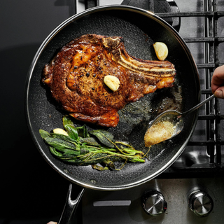 HexClad frying pan searing a steak