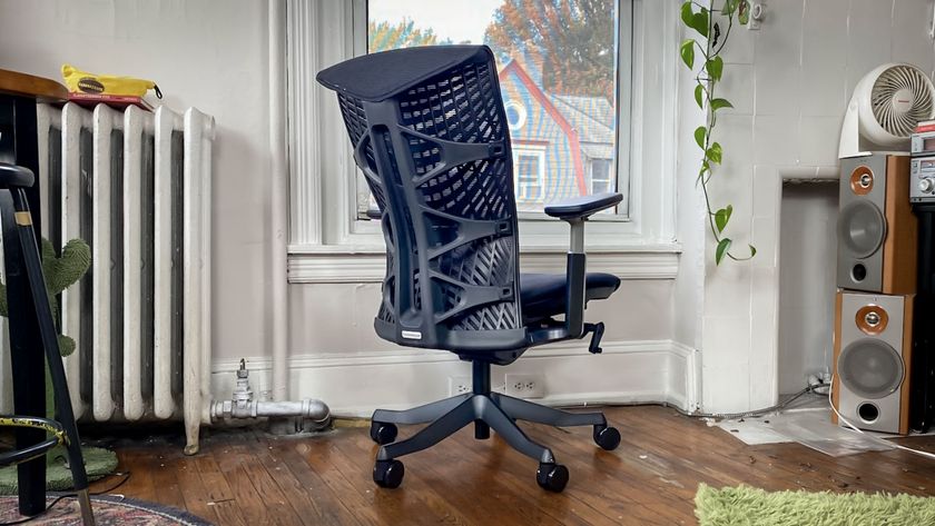 A 3D-printed office chair next to a window