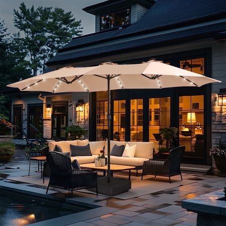 Summit Living 15ft Double-Sided Solar Patio Umbrella With Base
