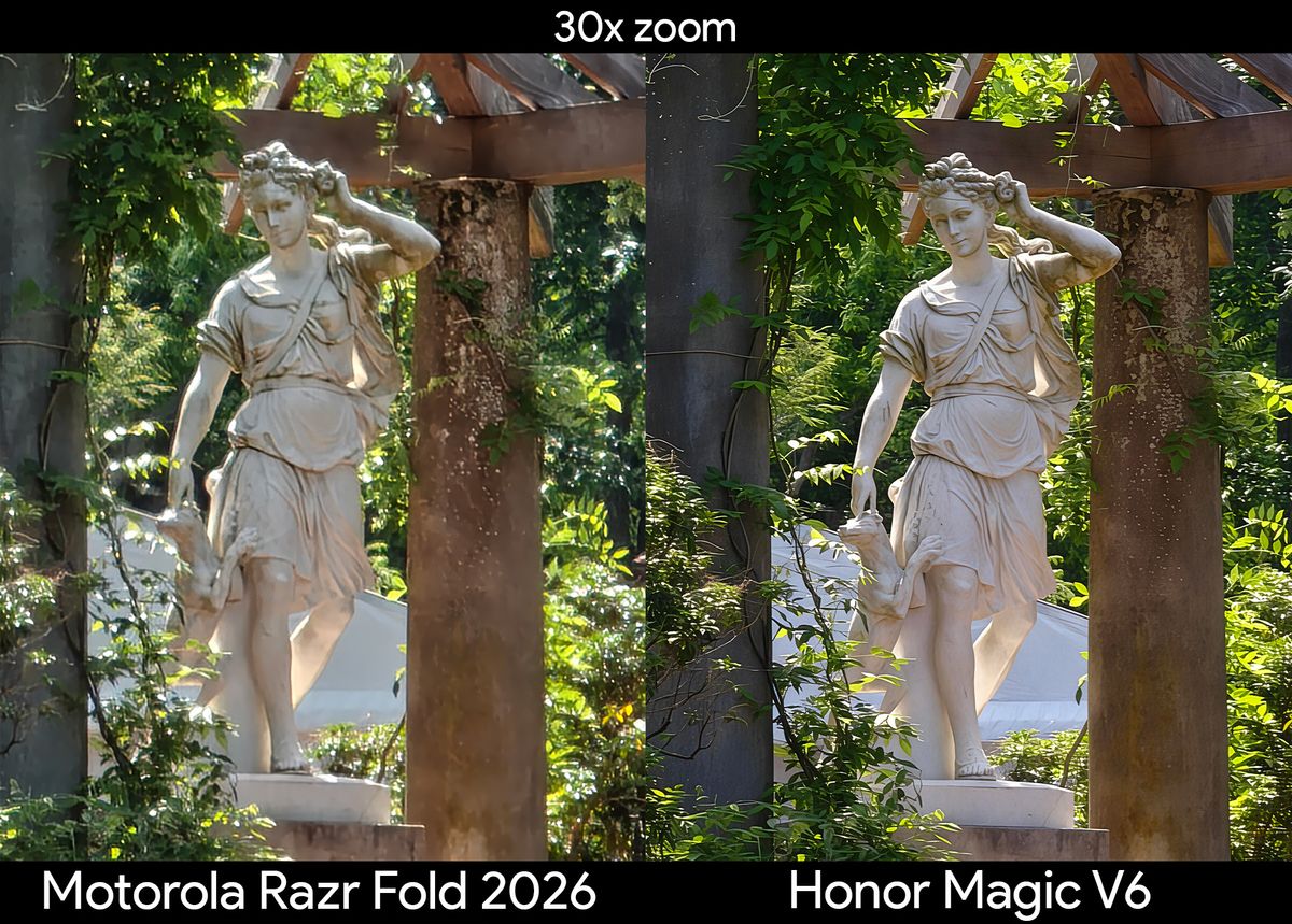 Comparing telephoto camera quality between the Motorola Razr Fold 2026 and Honor Magic V6