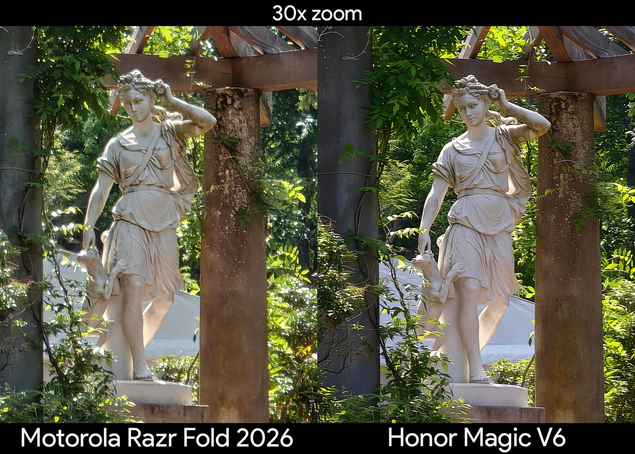 Comparing telephoto camera quality between the Motorola Razr Fold 2026 and Honor Magic V6