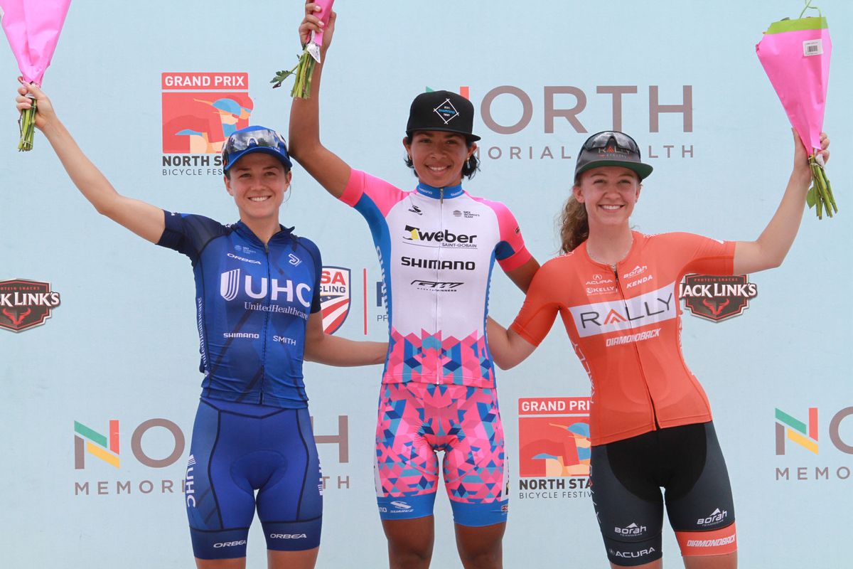 Ruth Winder (UnitedHealthcare) Marlies Mejias Garcia (Weber Shimano Ladies Power) and Emma White (Rally Cycling)