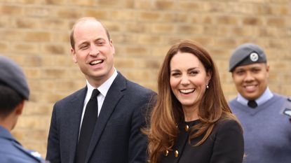 Prince William, Duke of Cambridge and Catherine, Duchess of Cambridge, wearing black as a mark of respect following the Duke of Edinburgh’s passing, visit 282 East Ham Squadron, Air Training Corps in East London on April 21, 2021 in London, England