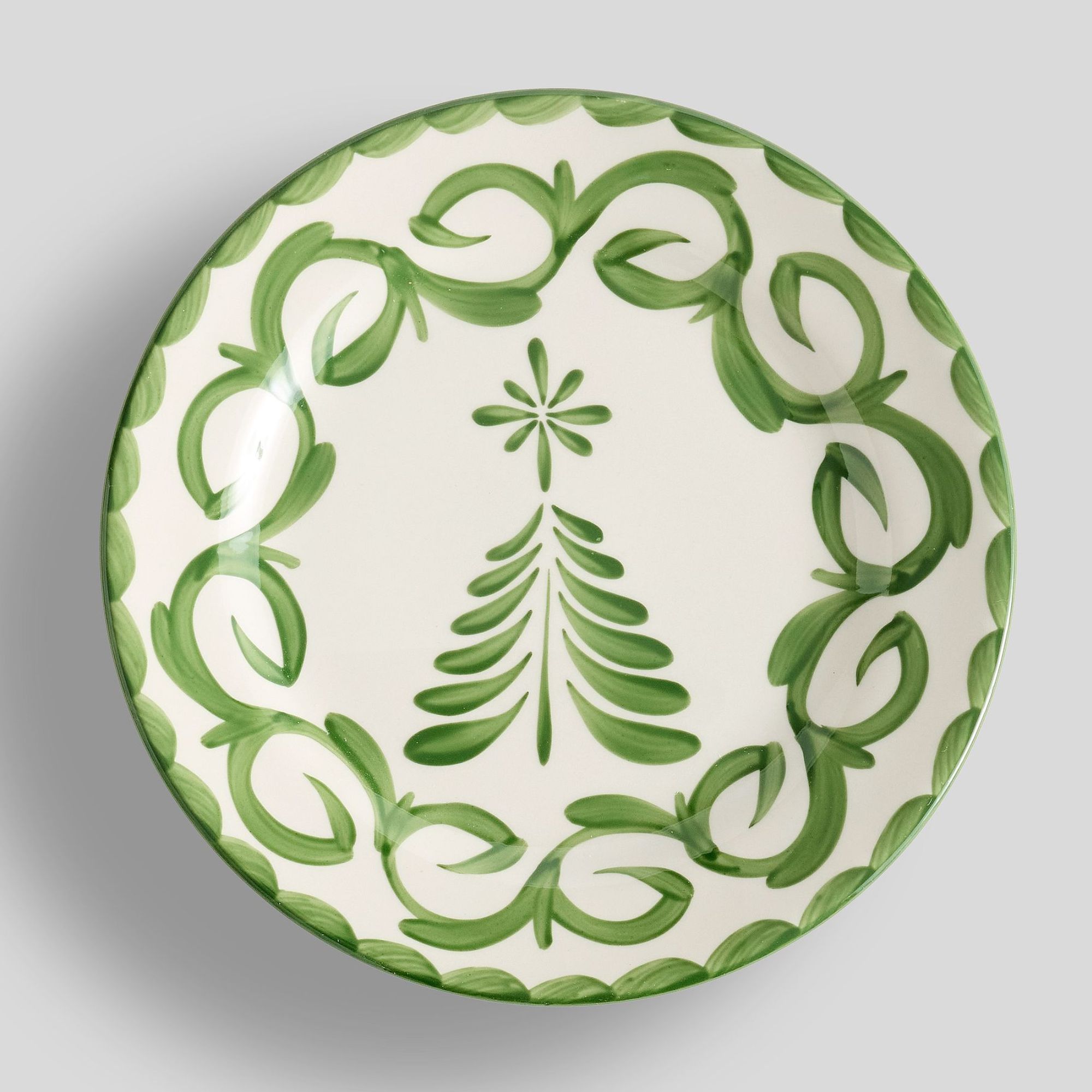 White and green Christmas tree plate
