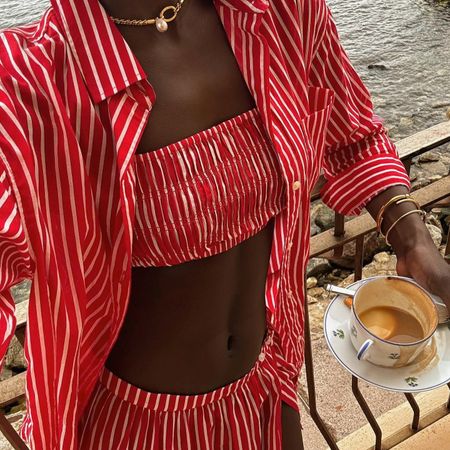 Amy Lefevre in red J.Crew stripe set