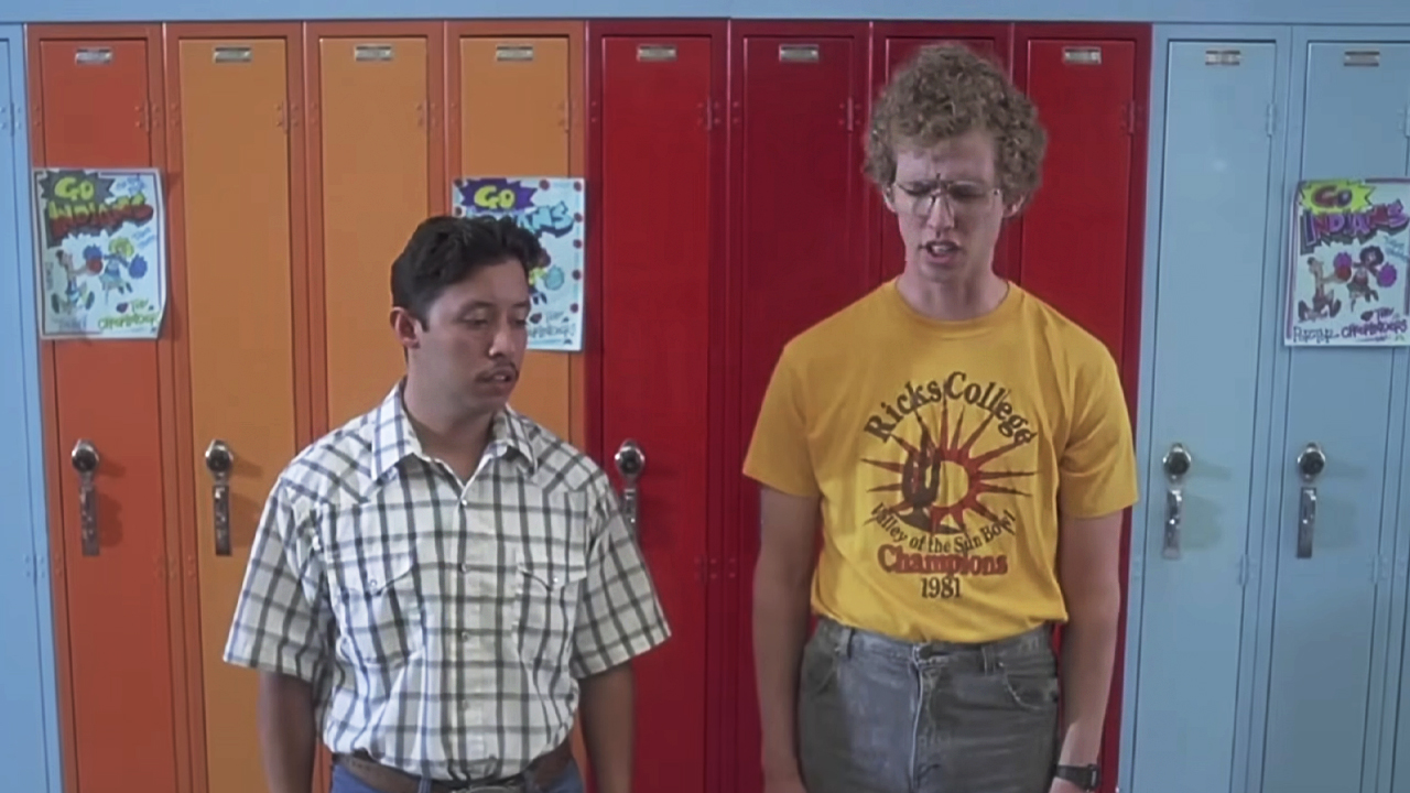 Petro and Napoleon standing outside their lockers talking about skills.