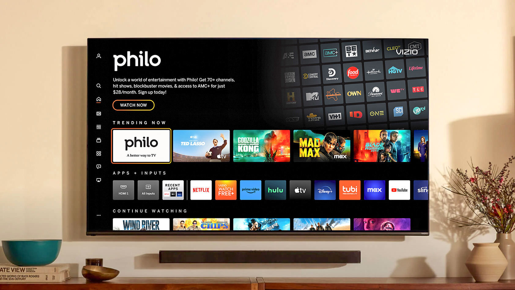 Philo app on a TV display