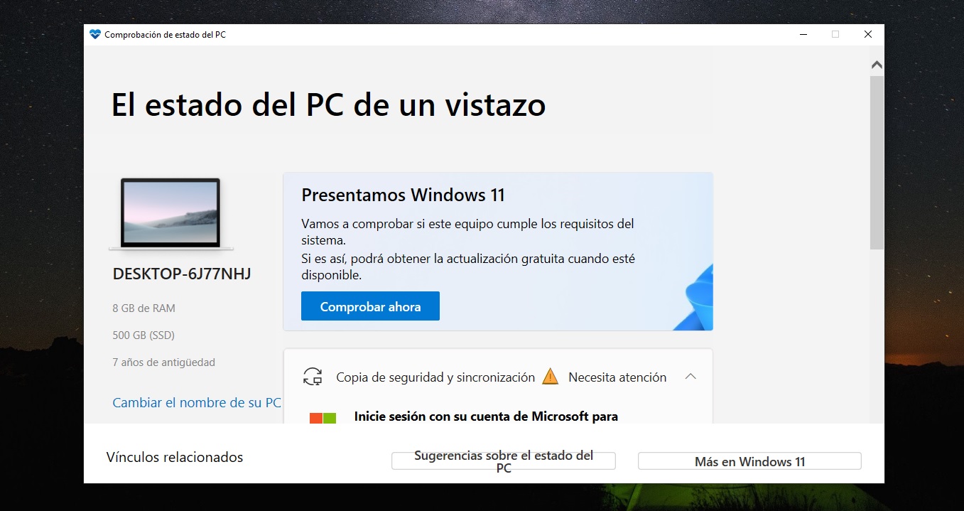 Comprobar compatibilidad del sistema con Windows 11