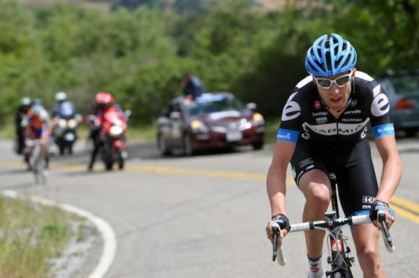 Ryder Hesjedal (Garmin-Cervelo) on the attack approaching Sierra Road
