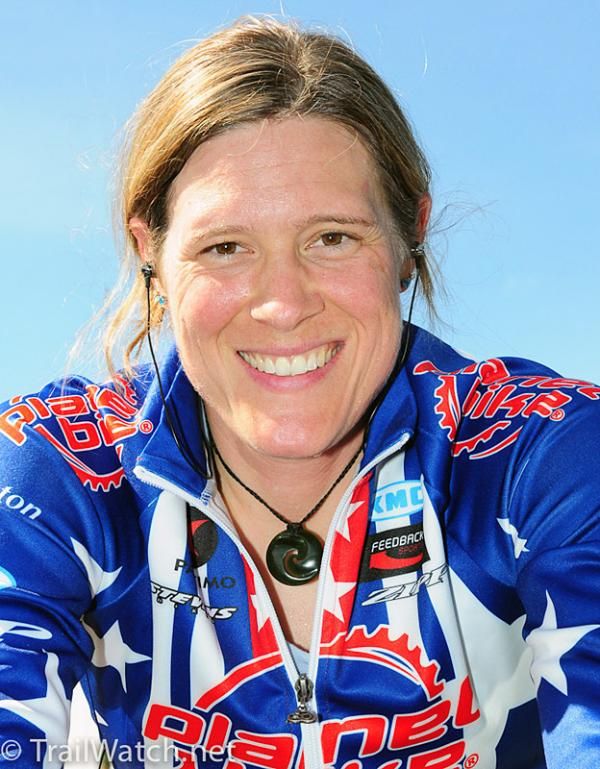 Katie Compton (Planet Bike) warming up on her trainer.