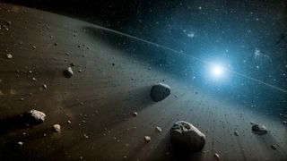 A collection of asteroids in a disk far away from a star