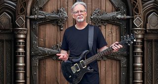 Chris Herin stands in front of an ornate old door with his PRS.