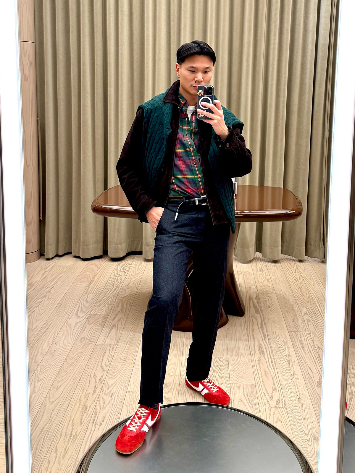 Who What Wear editor in residence Joseph Tang wearing a suede coat.