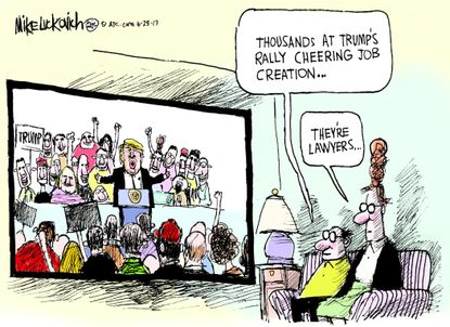 Political cartoon U.S.Trump lawyer job creation Russia investigation