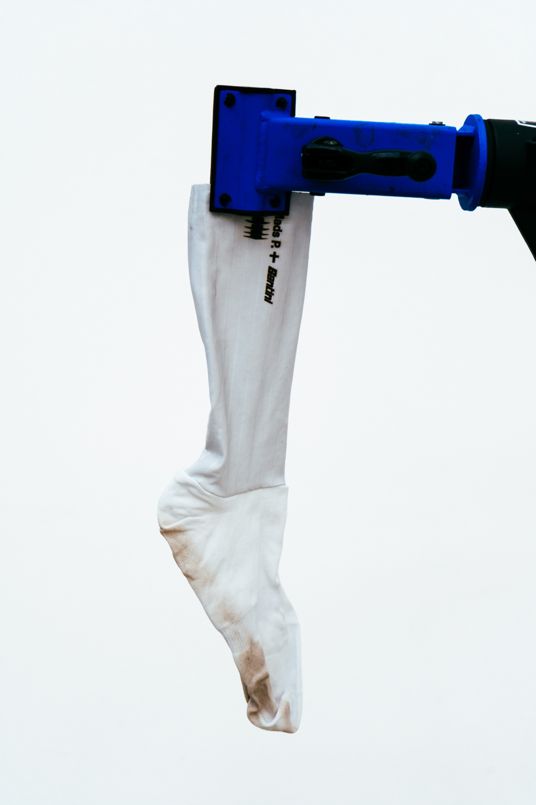 A close up shot of some socks being tested in the wind tunnel