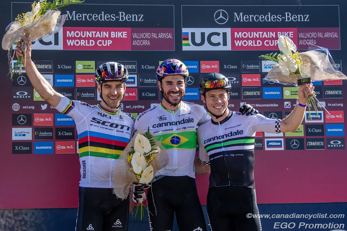 L to r: Nino Schurter, Henrique Avancini, Maxime Marotte