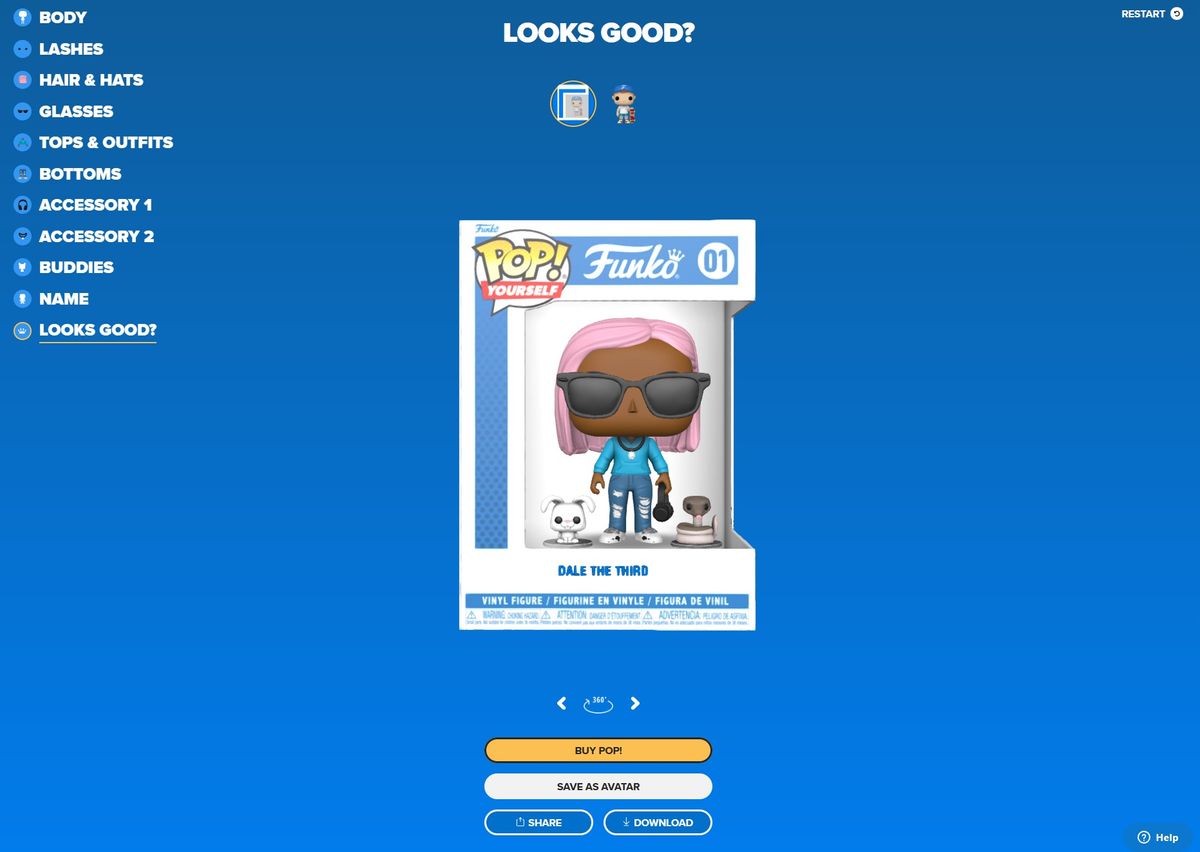 Screenshot of the Funko POP! Yourself creation process.