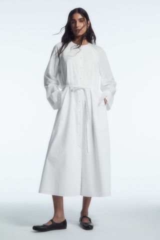 Collarless Maxi Shirt Dress