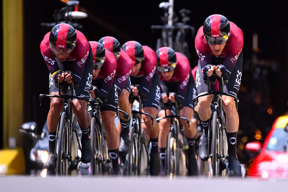 Team Ineos during the team time trial at the Tour de France