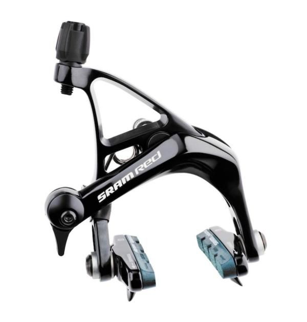 The Black RED brake caliper with new SwissStop blue brake pads.