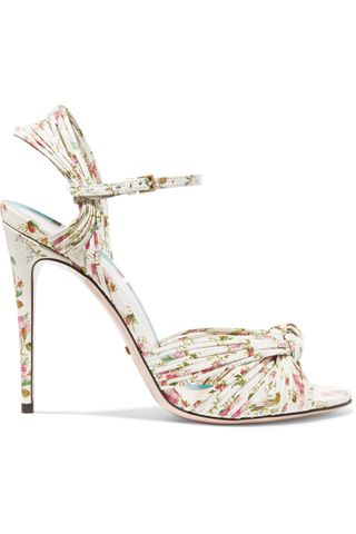 GUCCI Knotted floral-print leather sandals