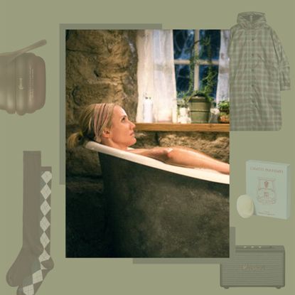 image of Cameron Diaz in The Holiday with gift guide products around it