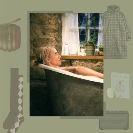 image of Cameron Diaz in The Holiday with gift guide products around it
