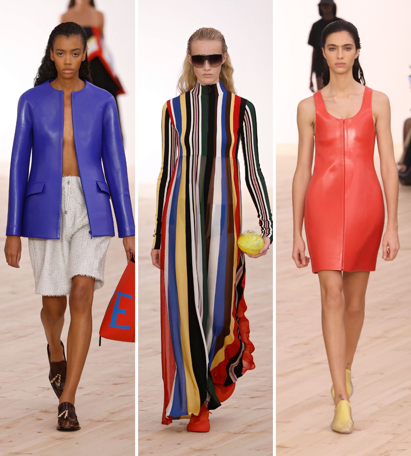 three models on the runway for loewe&#039;s ss26 show