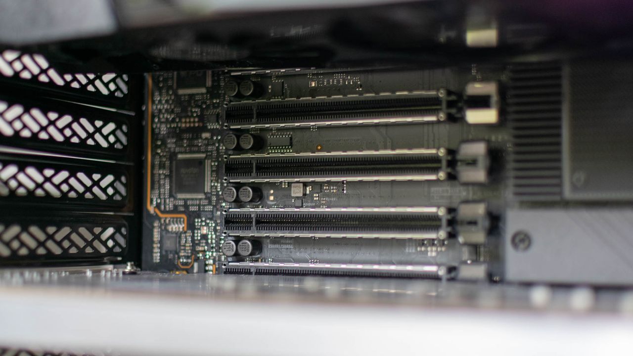 The spare PCIe slots in the Chillblast Fusion Threadripper Pro RTX 3975WX Workstation