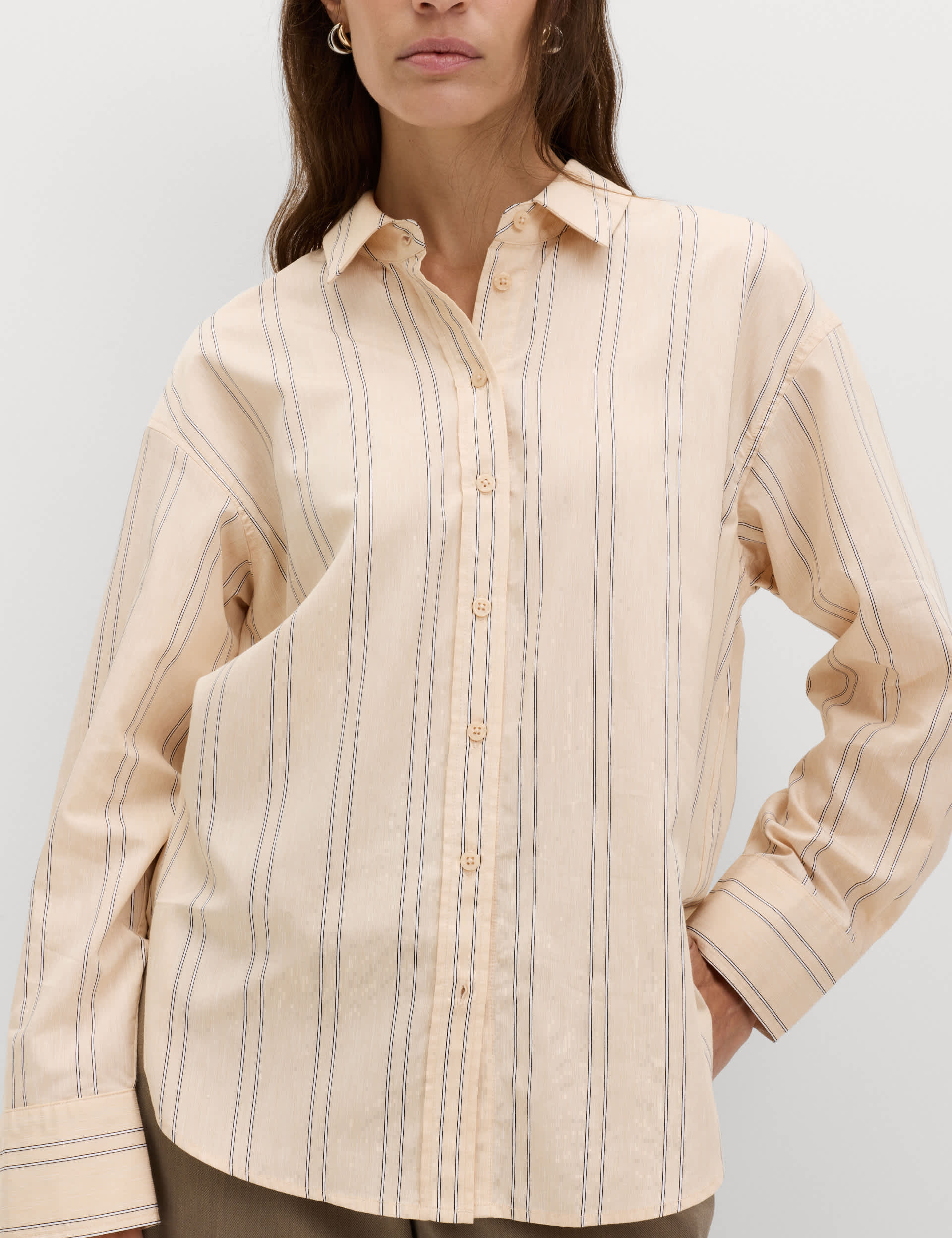 Striped Collared Shirt With Linen