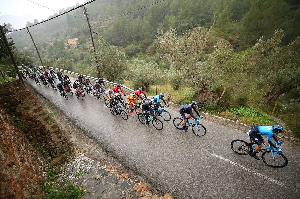 The peloton climbs