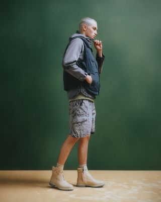 Man in Timberland outfit designed by Samuel Ross
