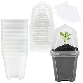 Ebaokuup 10pcs Clear Plant Nursery Pots With Humidity Dome - 3" Plastic Gardening Pot With Labels, Durable Plastic Plant Container for Seedlings/vegetables/succulents/cuttings