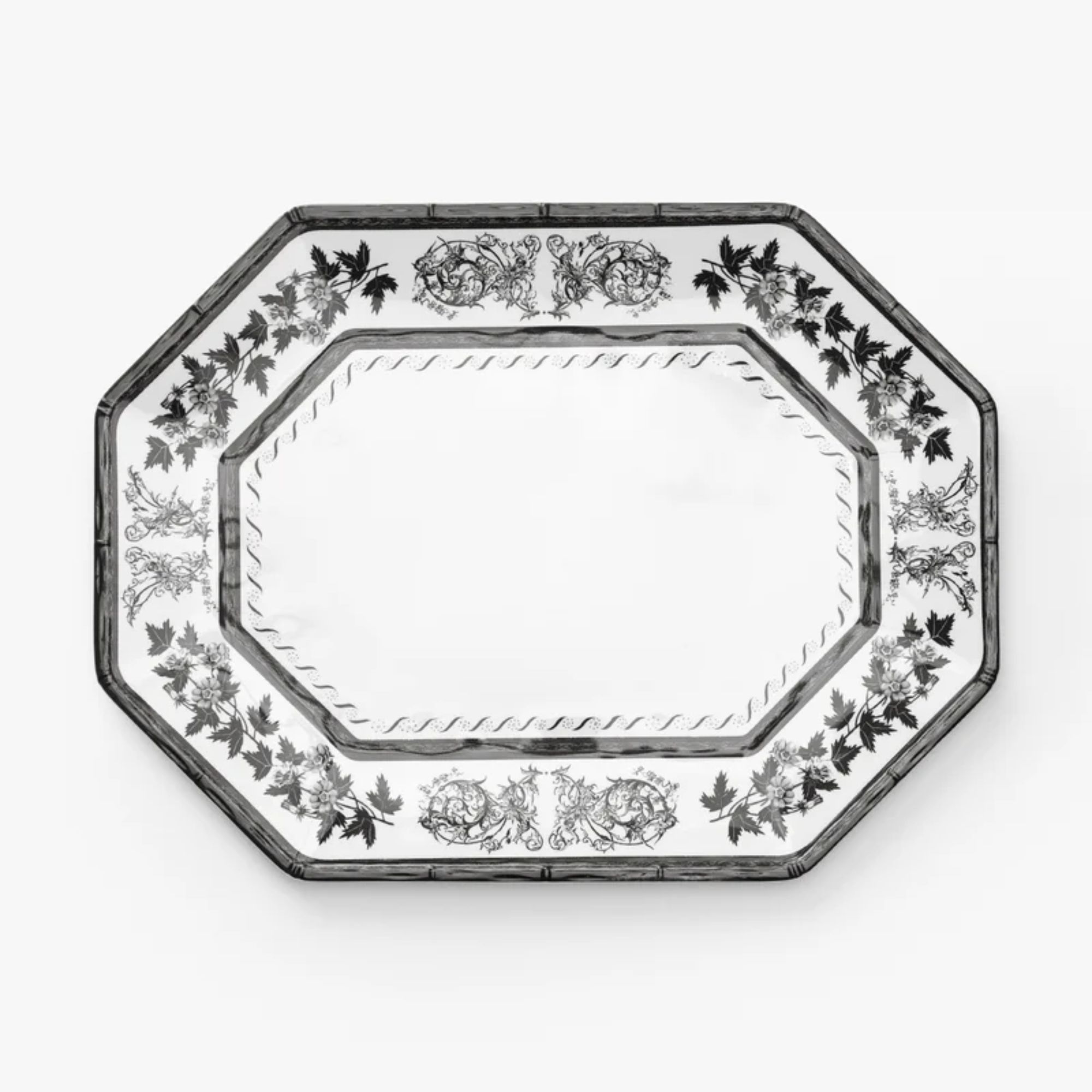 Black and white octagonal melamine serving platter