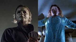 Michael Myers in Halloween 2018 and Linda Blair in 1973 The Exorcist