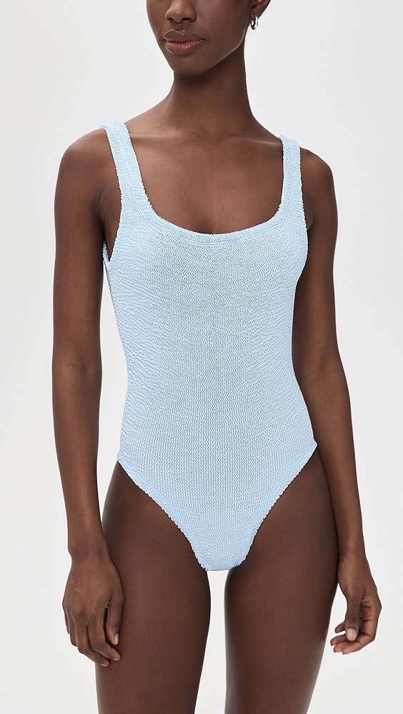 Hunza G Square Neck One Piece - Metallic Ice Blue