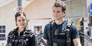 Lina Esco as Chris Alonso and Alex Russell as Jim Street in S.W.A.T.
