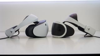 The side of the PlayStation VR2 headset next to the original PlayStation VR