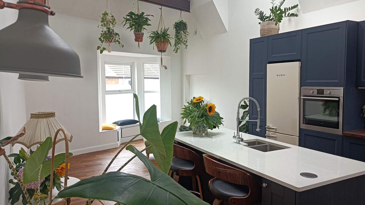 blue kitchen with island