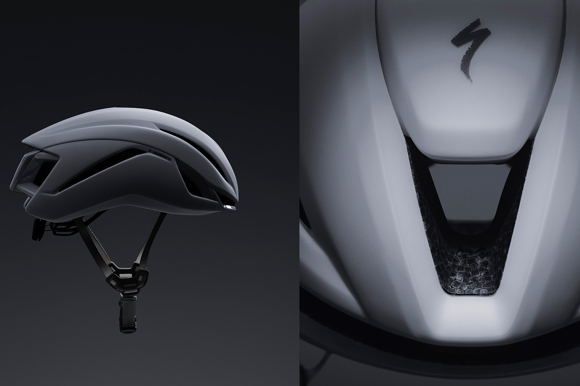 Side on and front profile collage of the 4th generation of the Specialized S-Works Evade